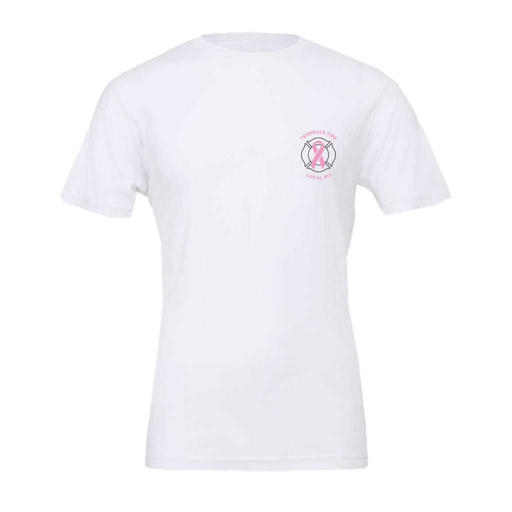 Ferndale Fire Pink Ribbon White Unisex BELLA+CANVAS Jersey Tee