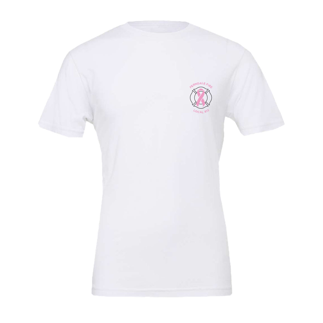 Ferndale Fire Pink Ribbon White Unisex BELLA+CANVAS Jersey Tee
