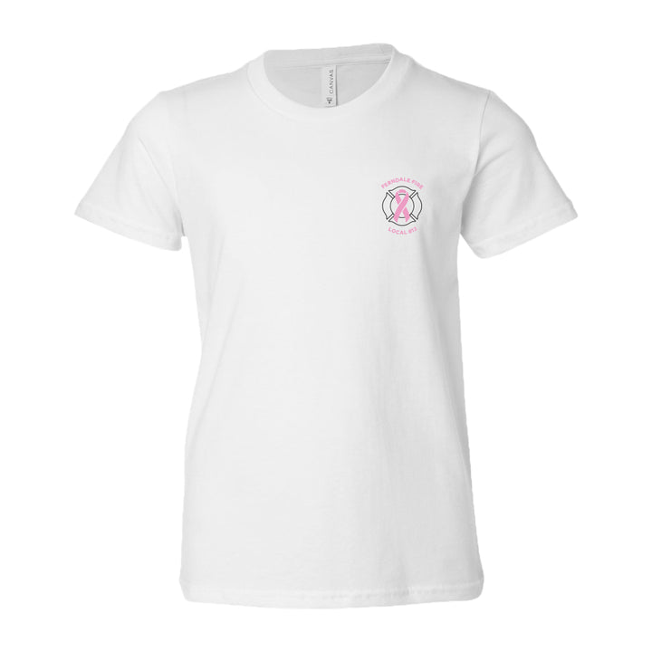 Youth Ferndale Fire Pink Ribbon White BELLA+CANVAS Jersey Tee