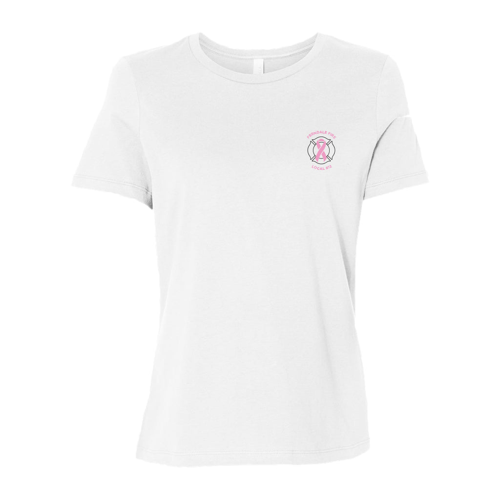 Women's Ferndale Fire Pink Ribbon White BELLA+CANVAS Jersey Tee