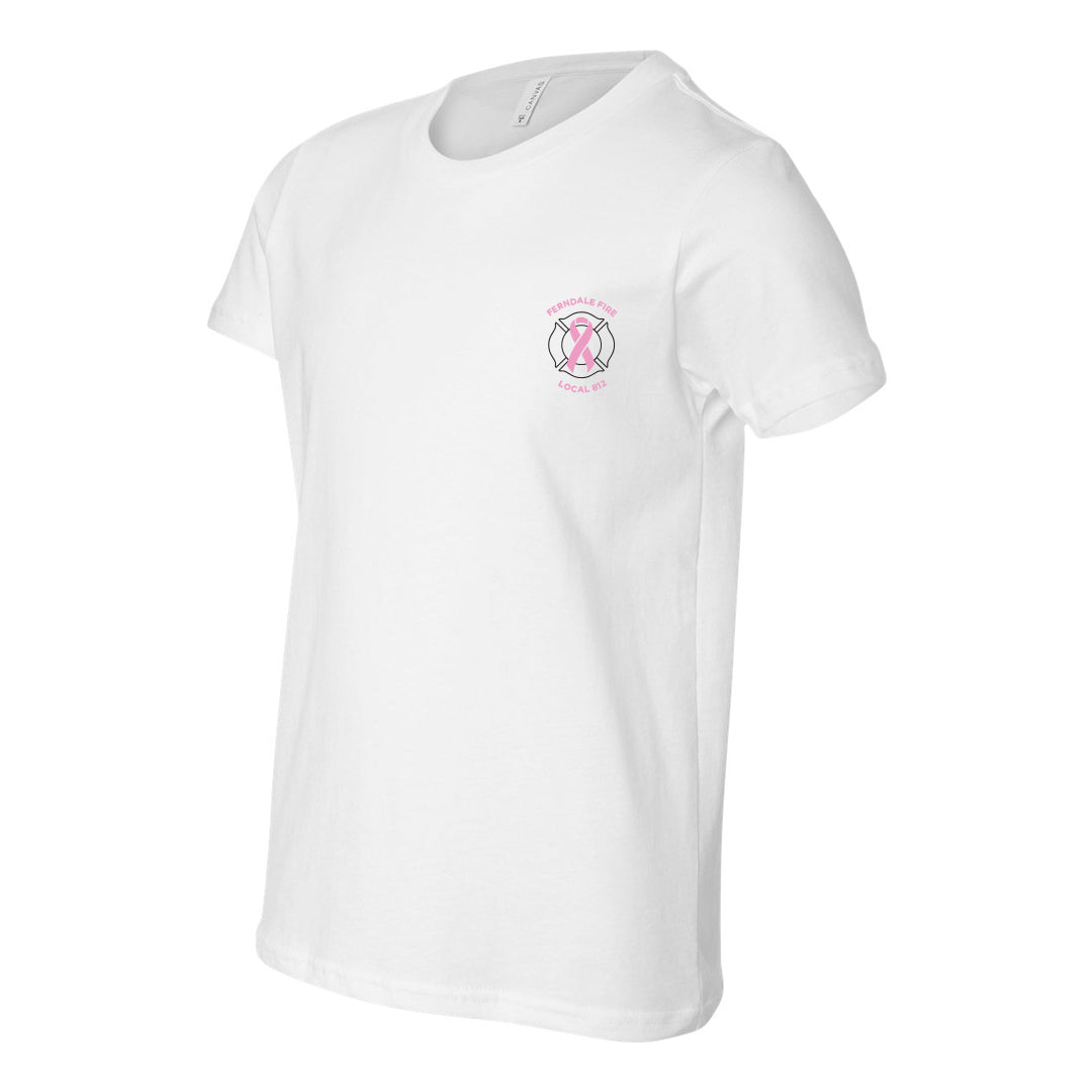 Youth Ferndale Fire Pink Ribbon White BELLA+CANVAS Jersey Tee