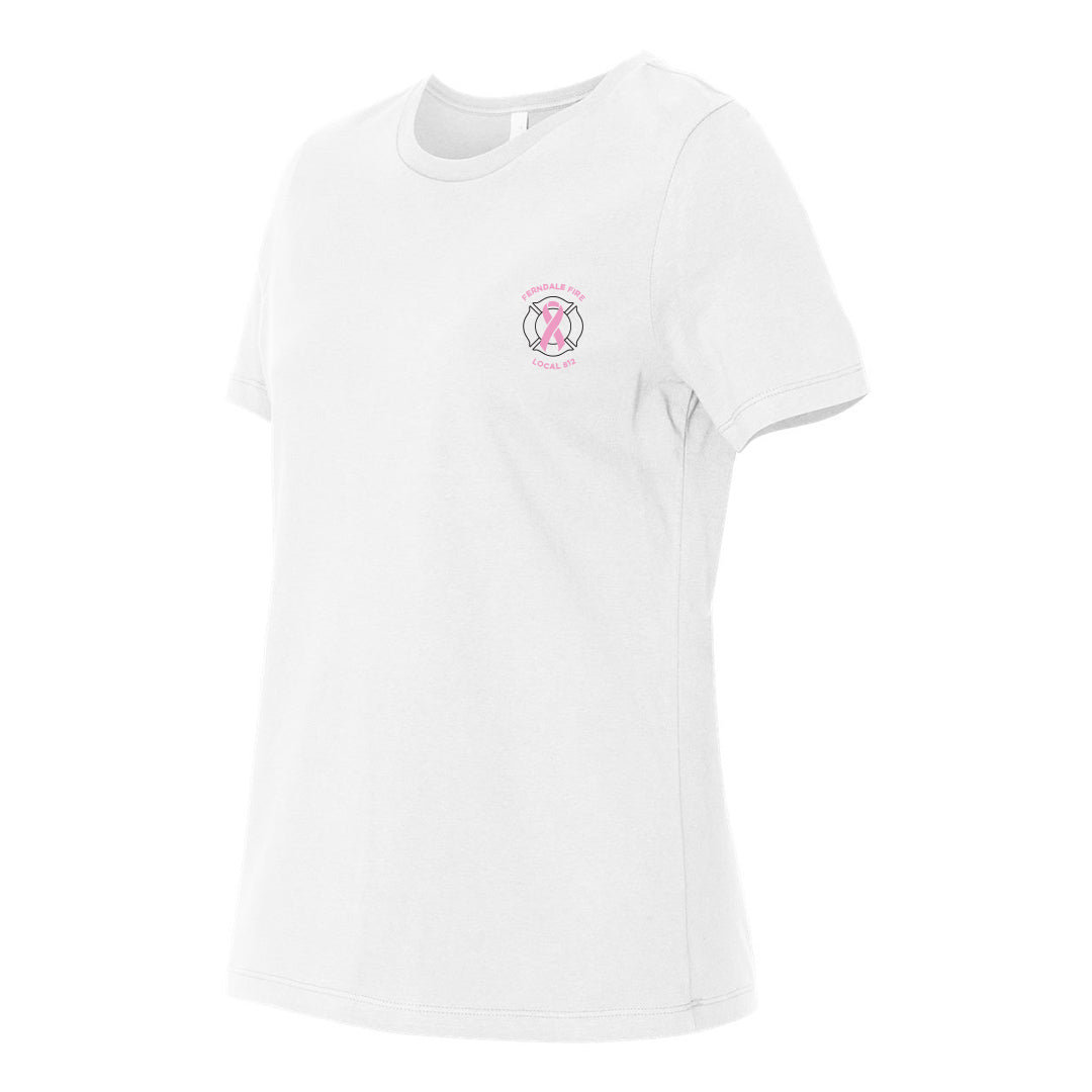 Women's Ferndale Fire Pink Ribbon White BELLA+CANVAS Jersey Tee