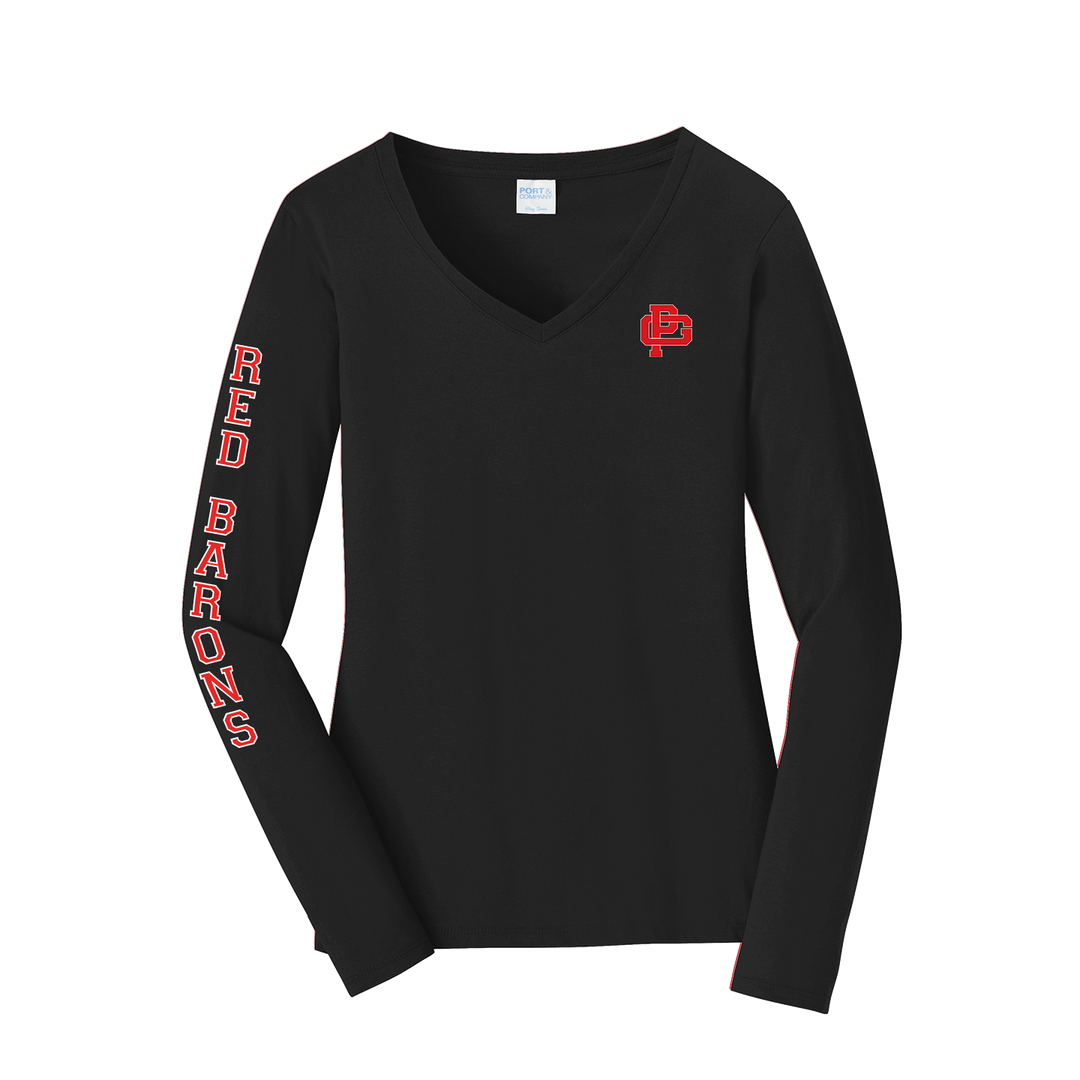 LADIES LONG SLEEVE FAN FAVORITE V-NECK TEE - SLEEVE LOGO