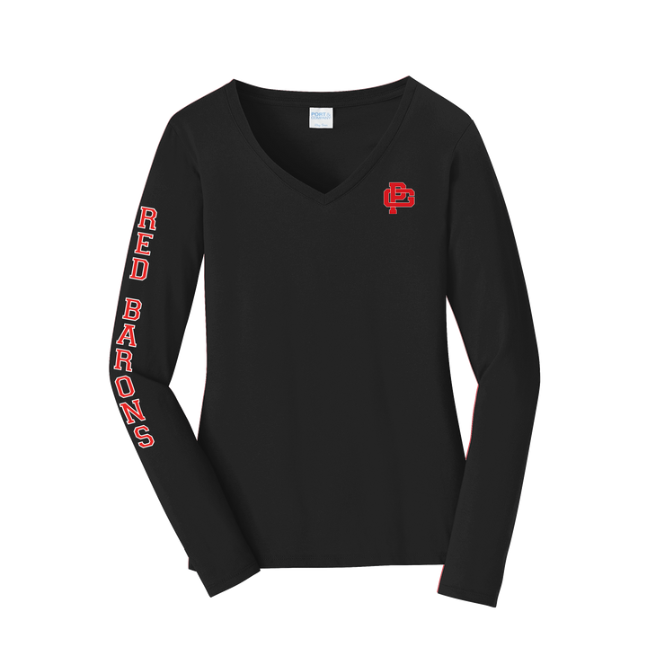 LADIES LONG SLEEVE FAN FAVORITE V-NECK TEE - SLEEVE LOGO