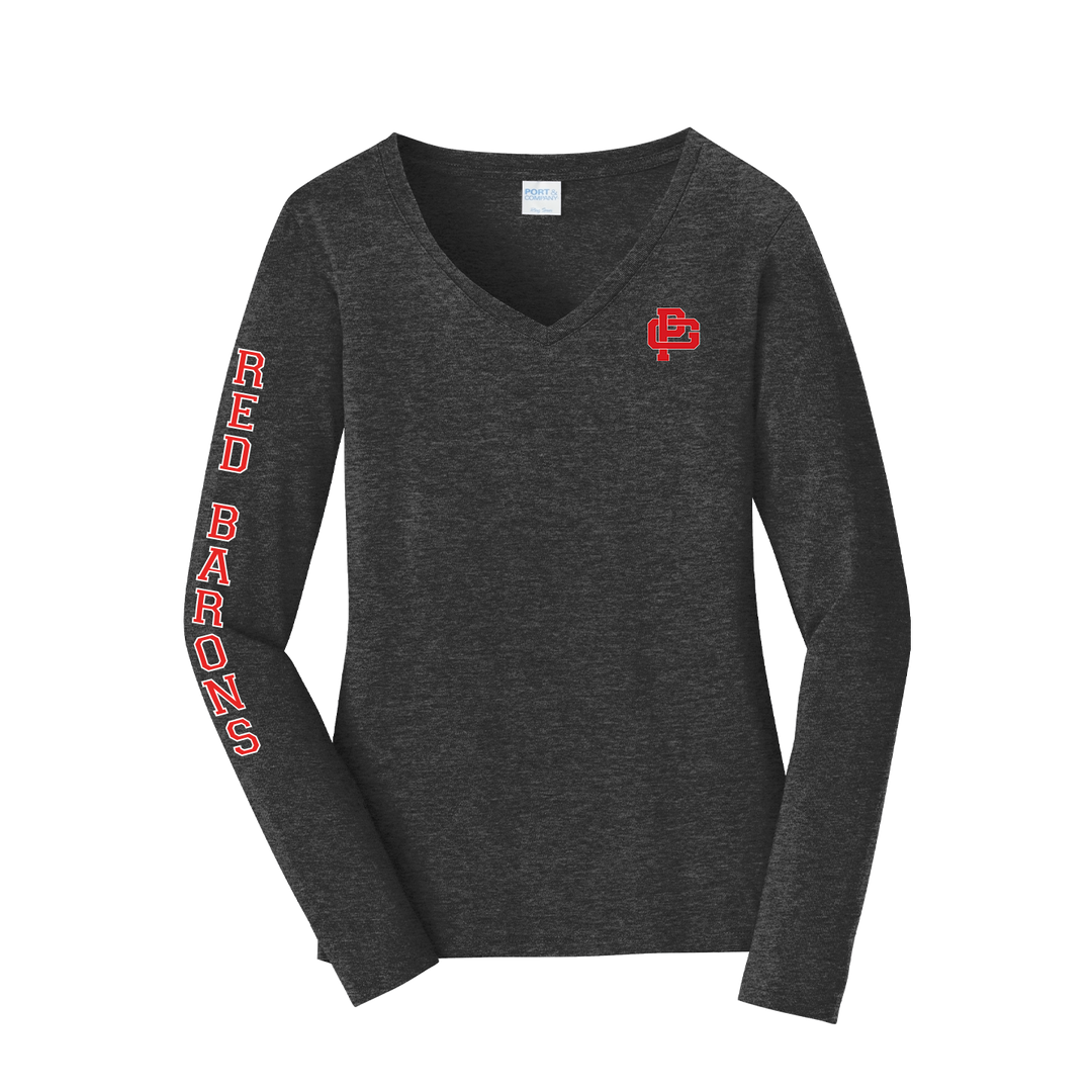 LADIES LONG SLEEVE FAN FAVORITE V-NECK TEE - SLEEVE LOGO